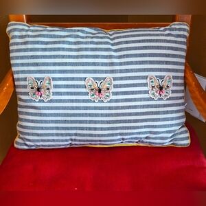 Beaded Boutique Butterfly Striped Throw Pillow Accent Coastal Boho Applique